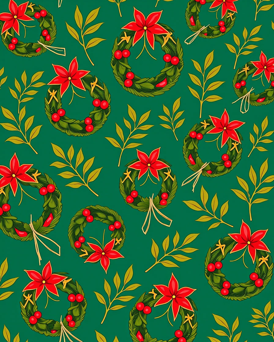 Festive Green Wreath Poinsettia Foliage Rug