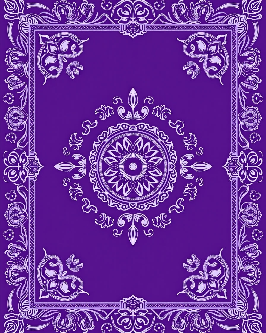 Vibrant Purple Mandala Floral Frame Rug