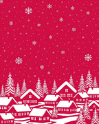 Festive Red Snowy Village Snowflakes Rug