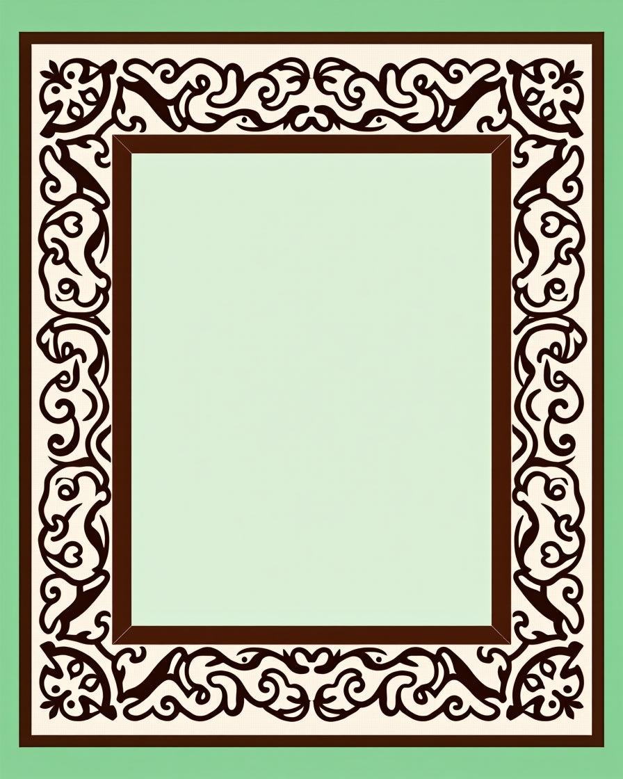 Dark Brown Cream Abstract Scroll Border Rug