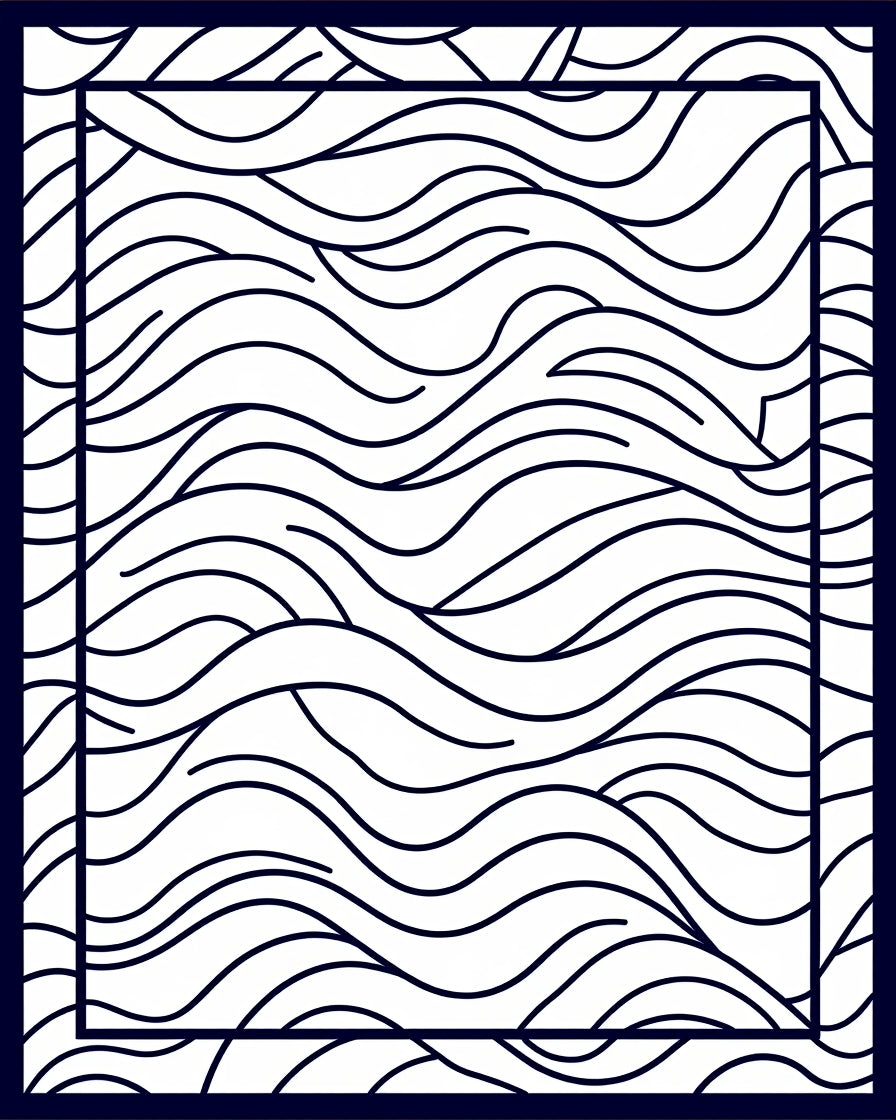 Dark Blue Flowing Wave Lines Rug