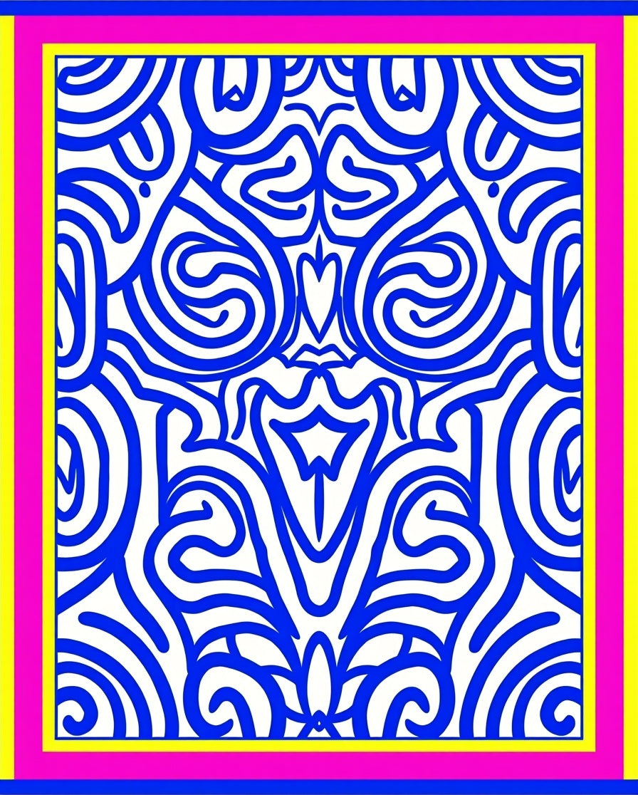 Bold Blue Abstract Scrollwork Rug