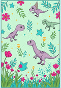 Kawaii Purple Dinosaurs Floral Garden Rug