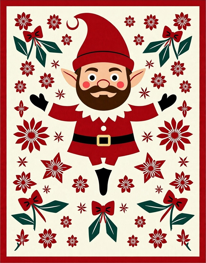 Whimsical Red Gnome Floral Holly Rug