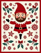 Whimsical Red Gnome Floral Holly Rug