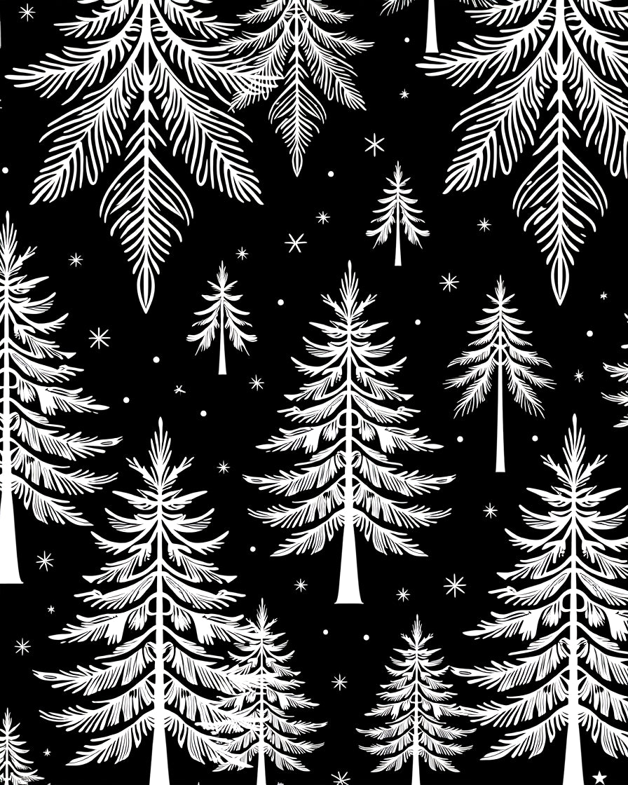 Black White Pine Forest Snowflakes Rug
