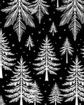 Black White Pine Forest Snowflakes Rug
