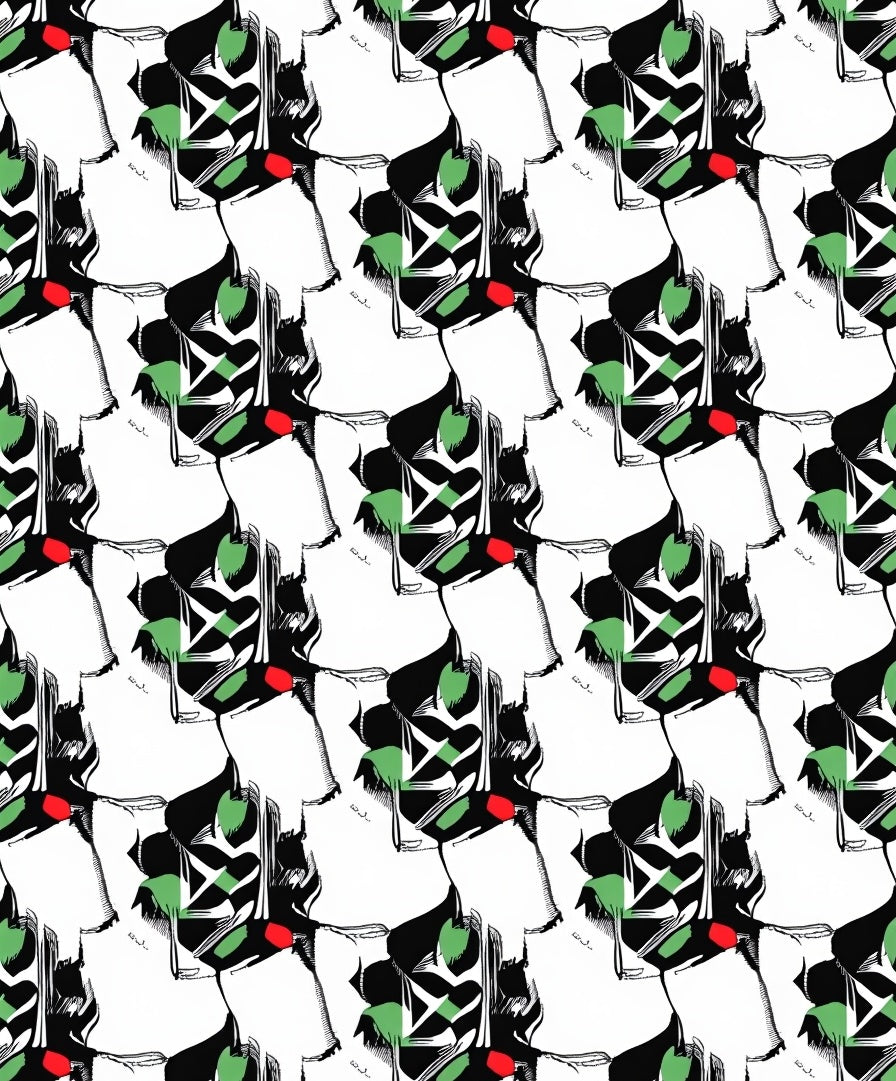 Abstract Black White Green Red Irregular Shapes Rug