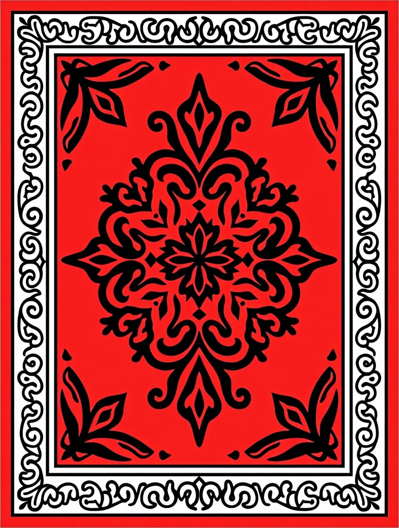 Bold Crimson Black Medallion Border Rug