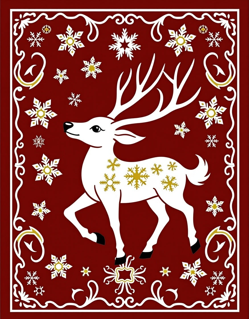 Victorian Red Deer Snowflake Border Rug