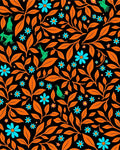 Orange Leaves Green Birds Blue Flowers Rug
