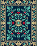 Deep Blue Leafy Floral Medallion Rug