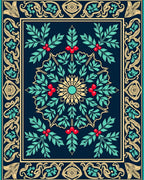 Deep Blue Leafy Floral Medallion Rug