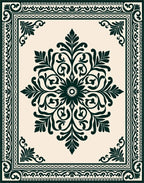 Dark Green Ivory Floral Medallion Rug