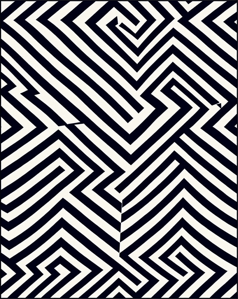 Sharp Black White Angular Path Rug