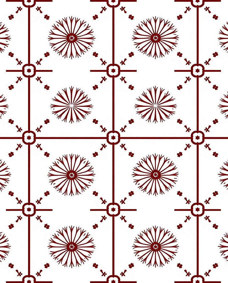 Crimson Radial Flower Grid Rug