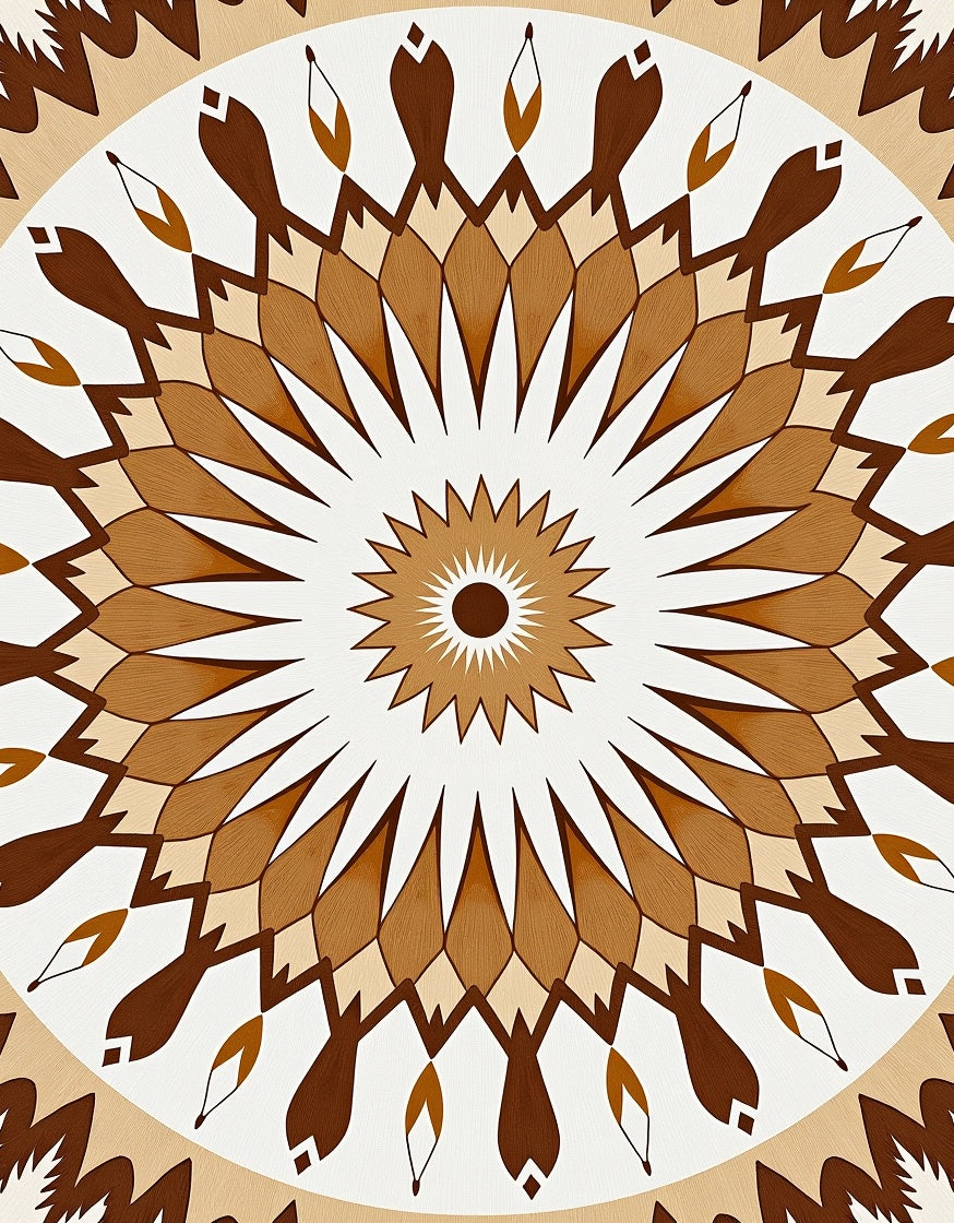 Brown Earth Tone Radial Sunburst Rug