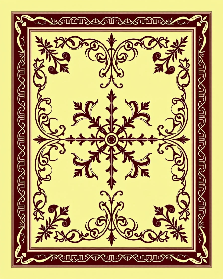Maroon Swirl Medallion Light Yellow Rug