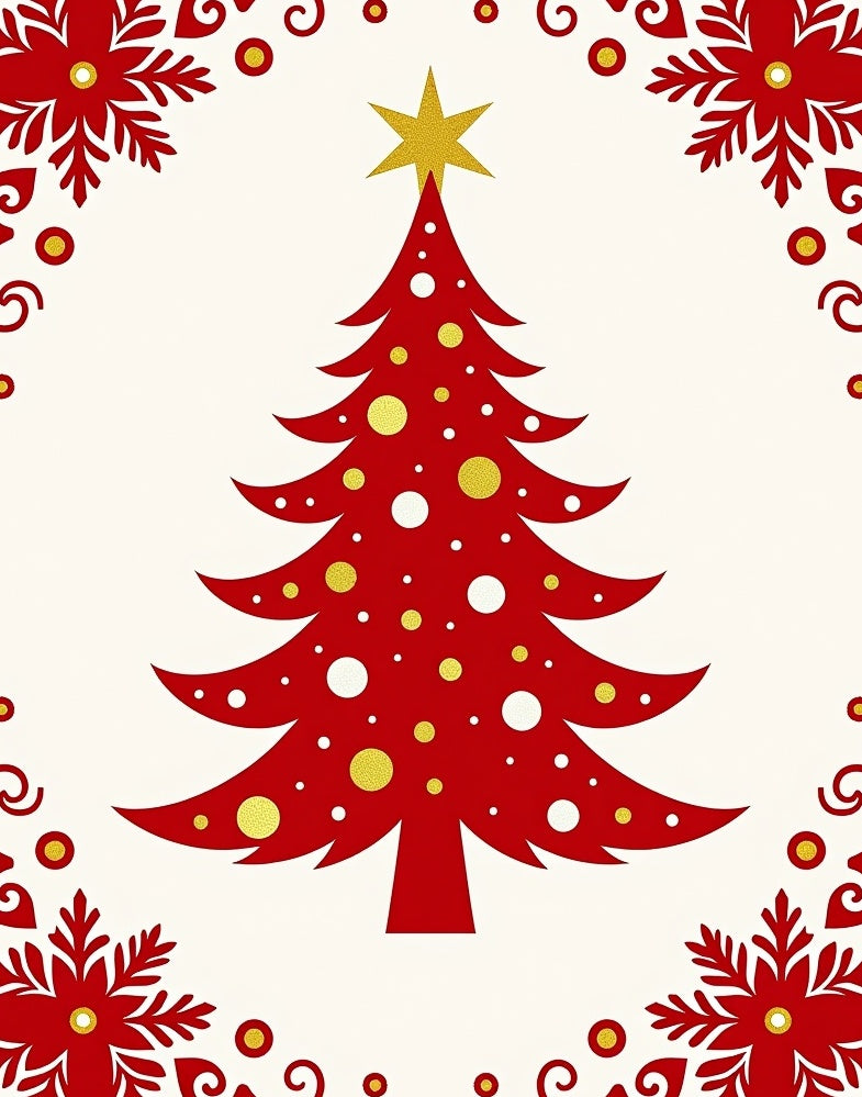Festive Red Christmas Tree Starry Rug