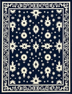 Navy White Folk Floral Medallion Rug