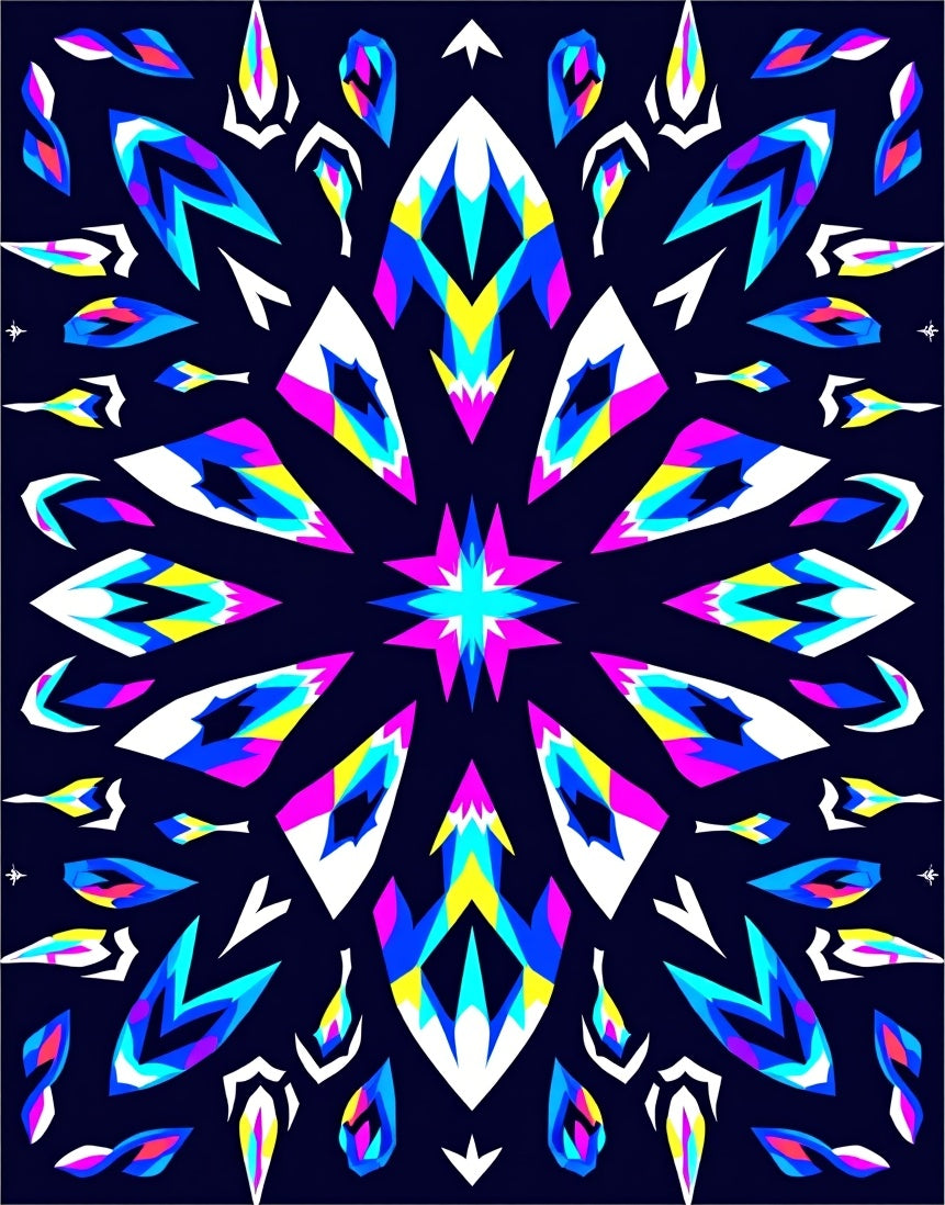 Vibrant Electric Starburst Mandala Rug