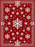 Crimson White Snowflake Medallion Border Rug