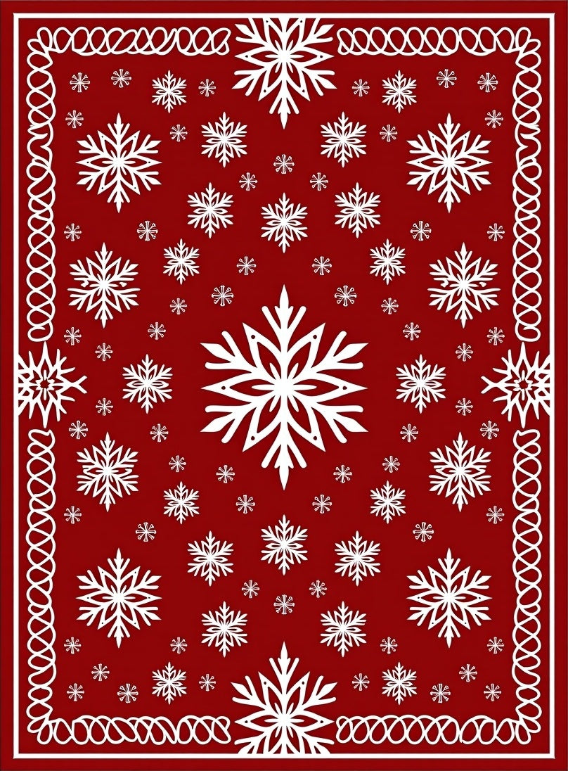Crimson White Snowflake Medallion Border Rug