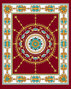 Maroon Golden Turquoise Floral Medallion Rug
