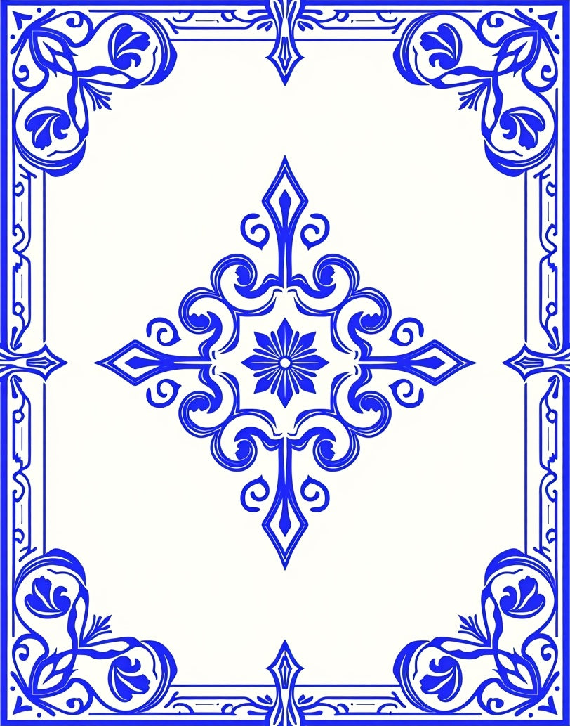 Royal Blue Ornate Corner Medallion Rug