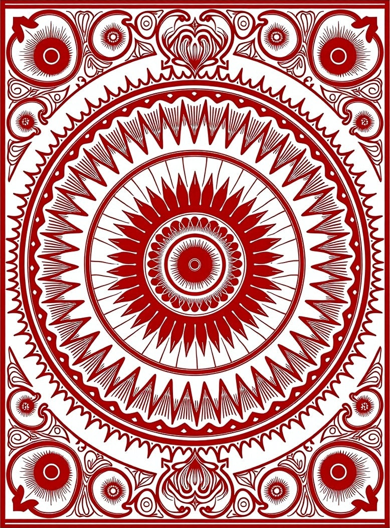 Crimson Radiating Mandala Medallion Rug