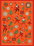 Christmas Figures Poinsettia Tree Gifts Rug