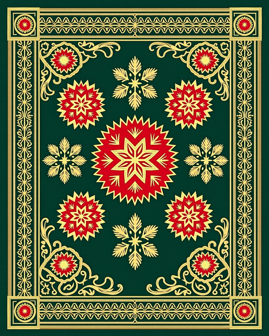 Emerald Red Gold Starburst Medallion Rug