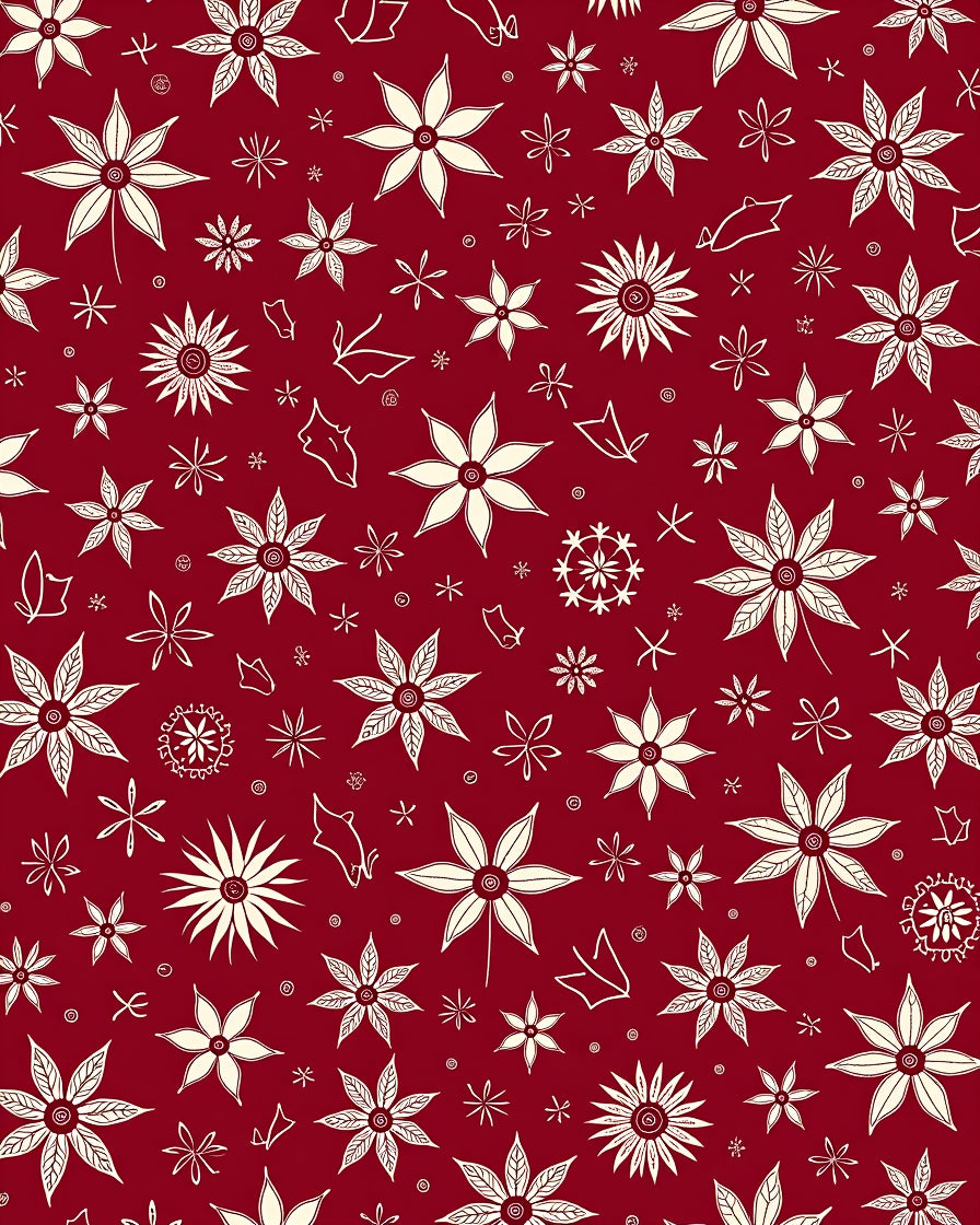 Crimson Cream Botanical Flower Medley Rug