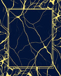 Navy Gold Crackle Contour Frame Rug