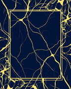 Navy Gold Crackle Contour Frame Rug