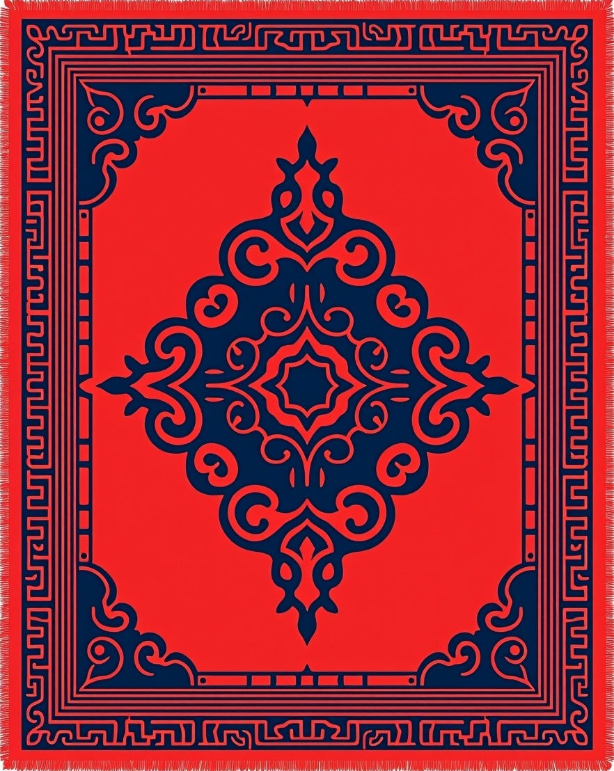 Bold Crimson Navy Central Medallion Rug