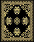 Black Gold Floral Filigree Border Rug