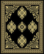 Black Gold Floral Filigree Border Rug