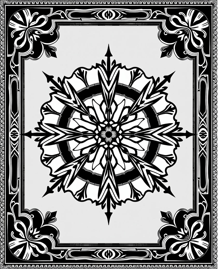 Black White Art Nouveau Floral Mandala Rug