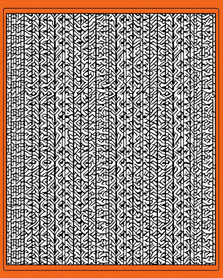Black White Abstract Vertical Maze Rug