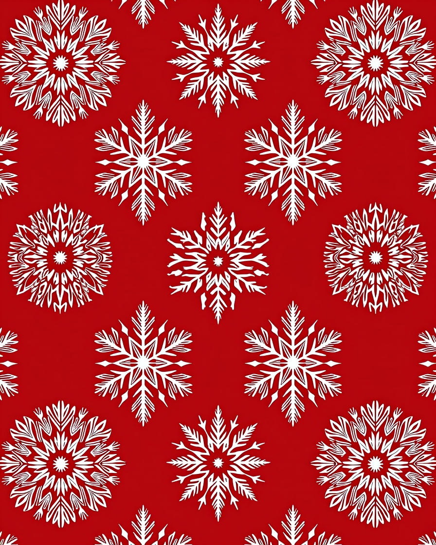 White Snowflakes on Red Background Rug