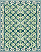 Green Teal White Bird Medallion Rug
