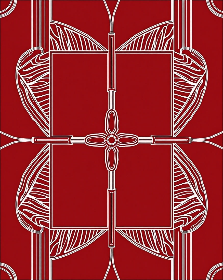 Crimson White Feathered Geometric Rug