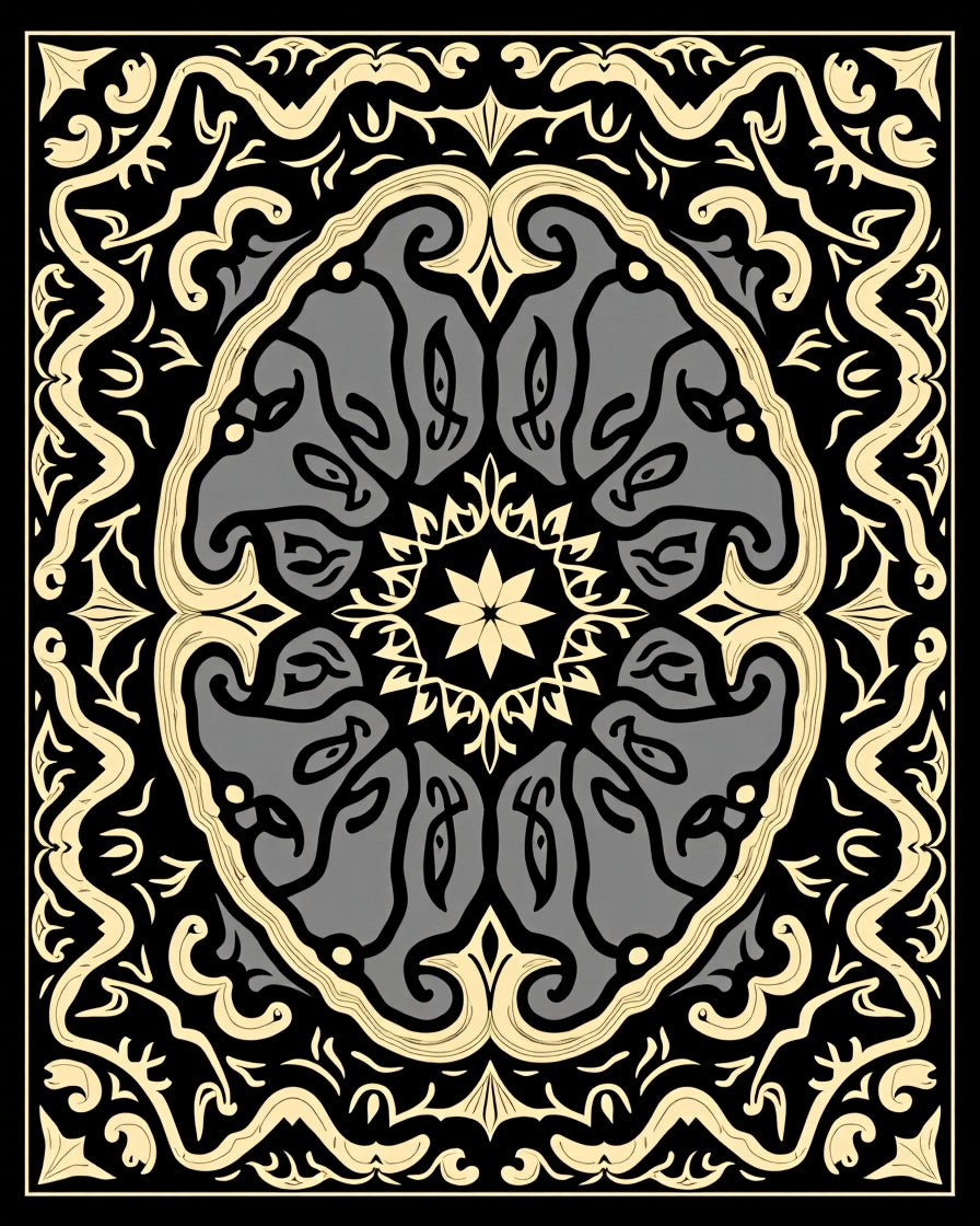 Intricate Gray Black Archway Floral Rug
