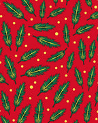 Vibrant Red Green Feather Scatter Rug