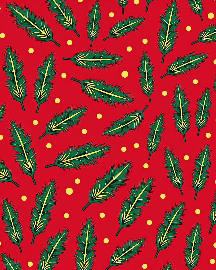 Vibrant Red Green Feather Scatter Rug