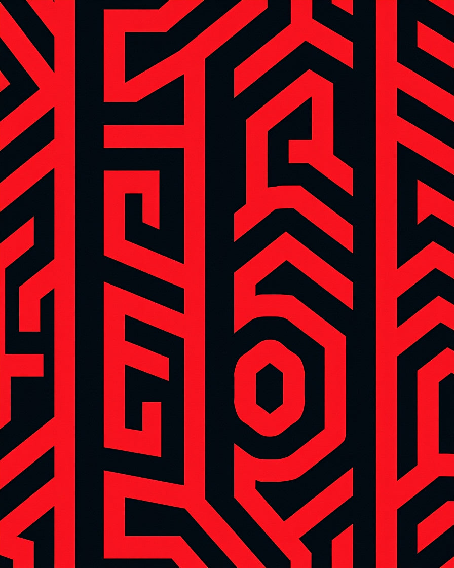 Bold Red Geometric Labyrinth Rug