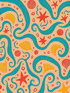 Coral Seashell Starfish Swirls Rug