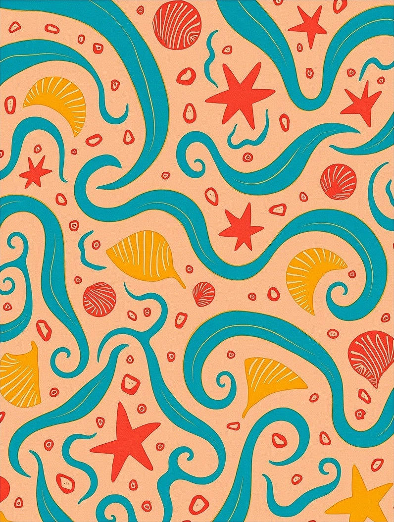 Coral Seashell Starfish Swirls Rug