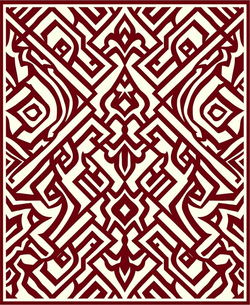 Crimson Geometric Labyrinth Rug